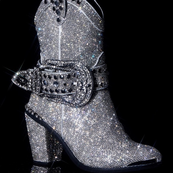 Icy Rhinestone Cowboy Heel Boots - Picture 1 of 3